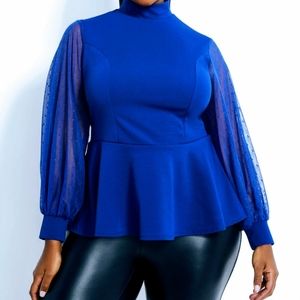 NEW 22/24 Ashley Stewart Blue Peplum Blouse